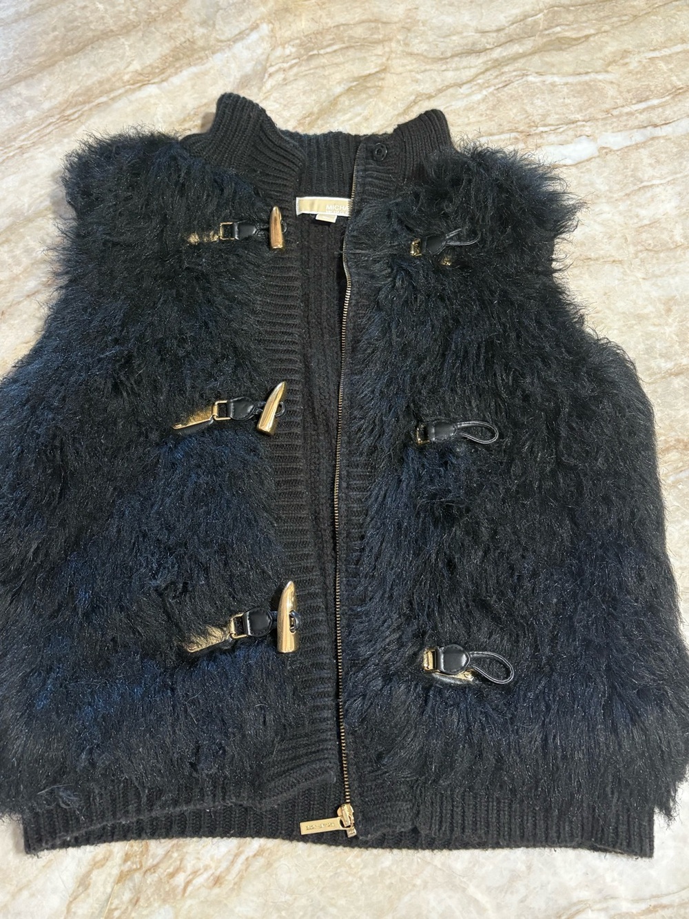 Micheal Kors Black Faux Fur Toggle Vest